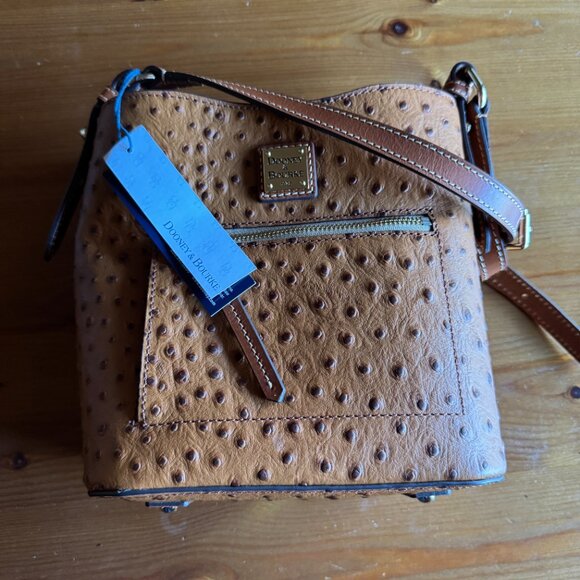 NWT Dooney & Bourke Tan Leather Ostrich Small Ridley Bag - H 9" x W 4.5" x L 8" - Picture 15 of 16